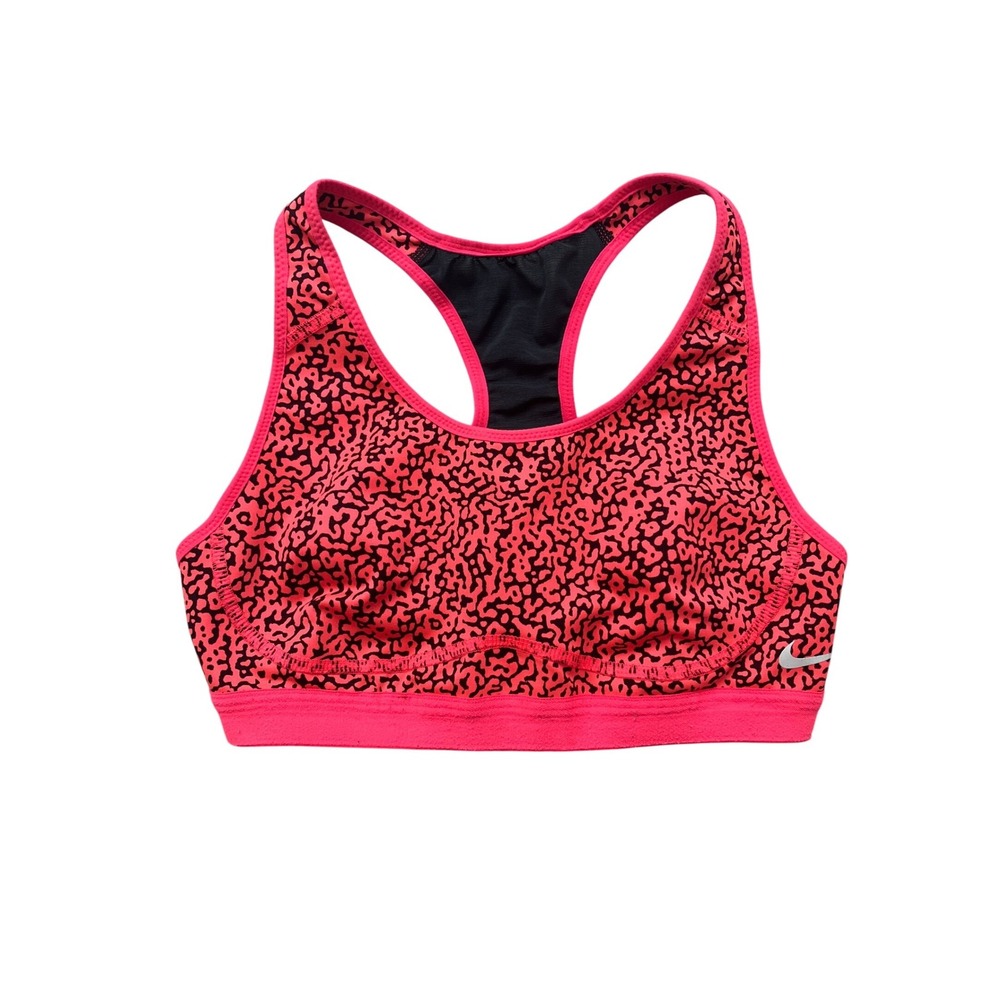 Nike Dri-FIT Womens XS Neon Pink Black Abstract Print Racerback Sports Bra